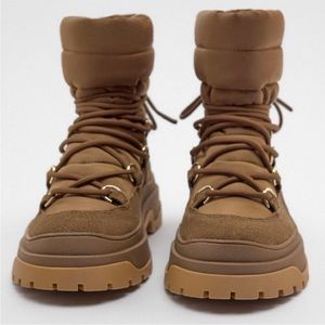 Zara women’s puffer boots nylon suede Sz 39